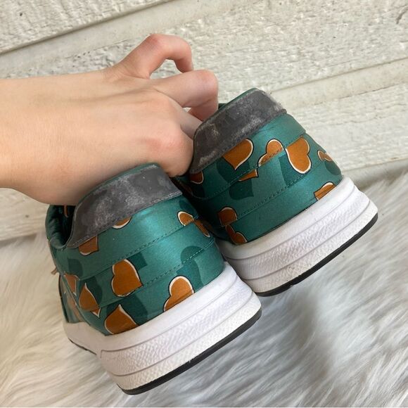 GUCCI. TEAL green Heart Satin Silk Monogram Sneakers Ace Princetown oxfords 36.5 - Picture 9 of 13